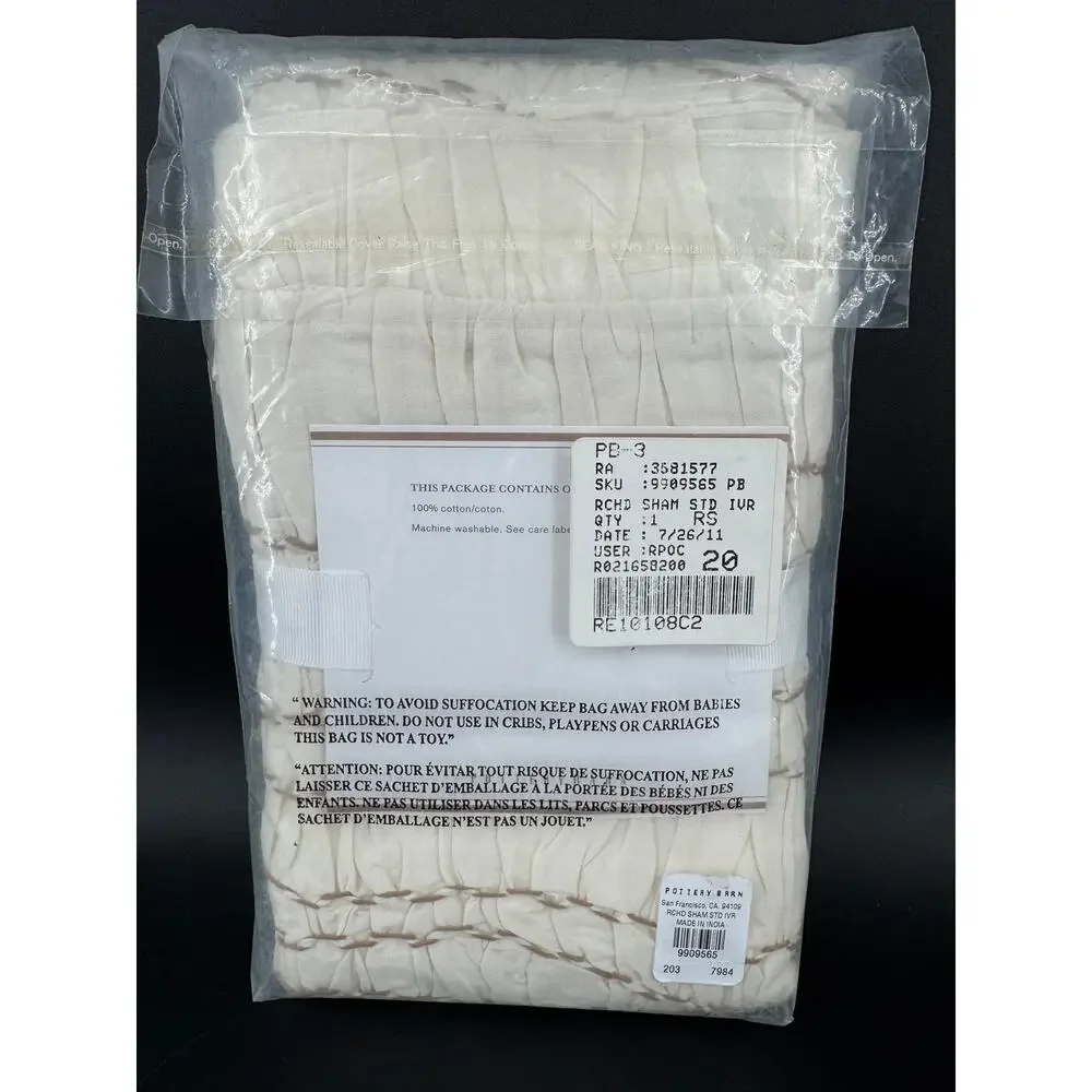 NEW Pottery Barn Ruched Voile King Cal King Duvet Cover w/ 2 Shams Ivory Cotton